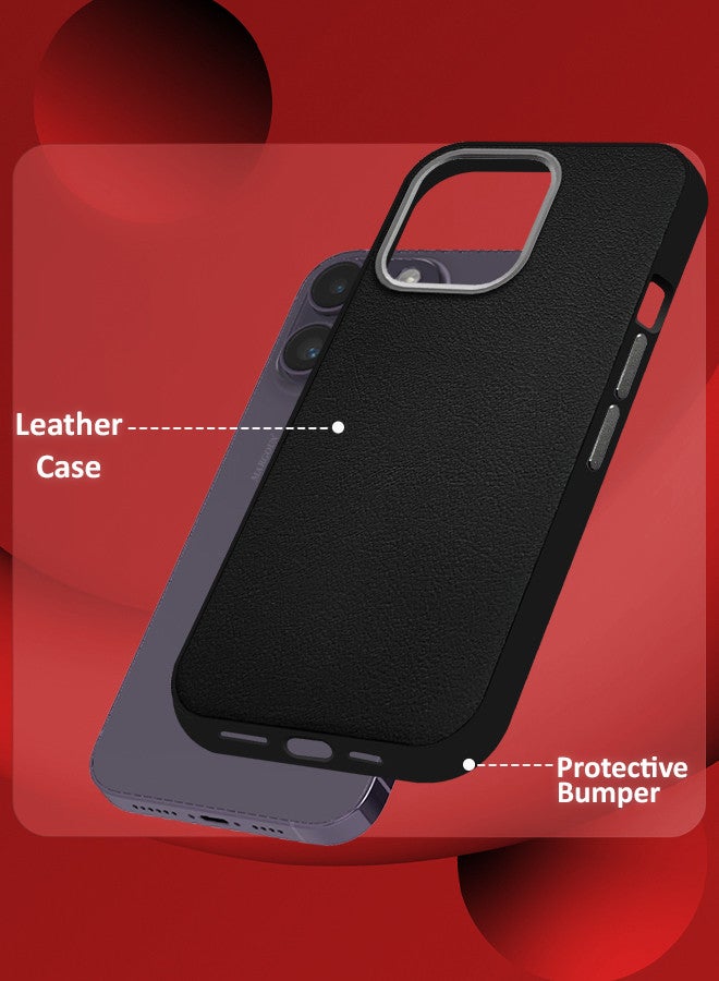 MARGOUN (for iPhone 14 Pro Max) 3 Pack Case Cover and 2 Screen Protectors Leather Case with Lens Frame Shockproof Full Body Protective Cover Black - Image 3