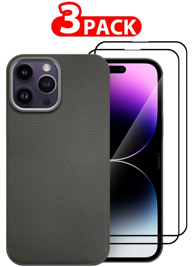 MARGOUN - (for iPhone 14 Pro Max) 3 Pack Case Cover and 2 Screen Protectors Leather Case with Lens Frame Shockproof Full Body Protective Cover Crimson - Image 1
