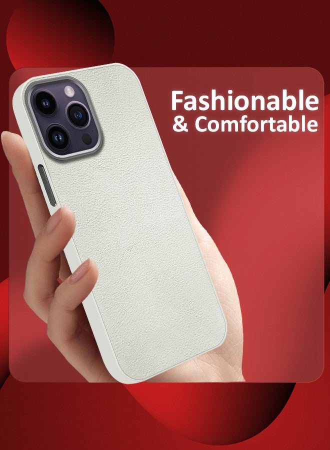 MARGOUN (for iPhone 14 Pro Max) Case Cover Leather Case with Lens Frame Shockproof Full Body Protective Cover White - Image 4