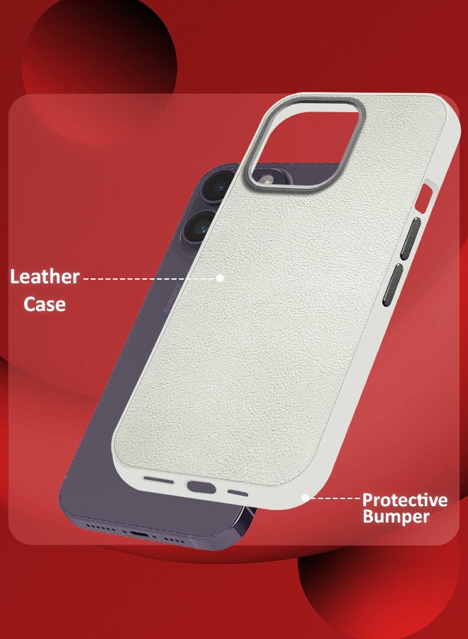 MARGOUN (for iPhone 14 Pro Max) Case Cover Leather Case with Lens Frame Shockproof Full Body Protective Cover White - Image 3