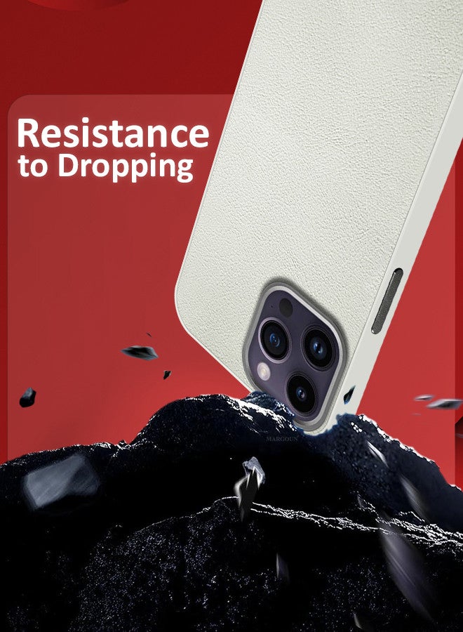 MARGOUN (for iPhone 14 Pro Max) Case Cover Leather Case with Lens Frame Shockproof Full Body Protective Cover White - Image 2