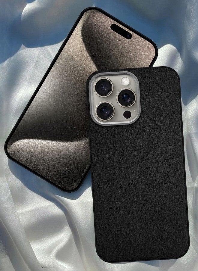 MARGOUN (for iPhone 15 Pro) Case Cover Leather Case with Lens Frame Shockproof Full Body Protective Cover Black - Image 1