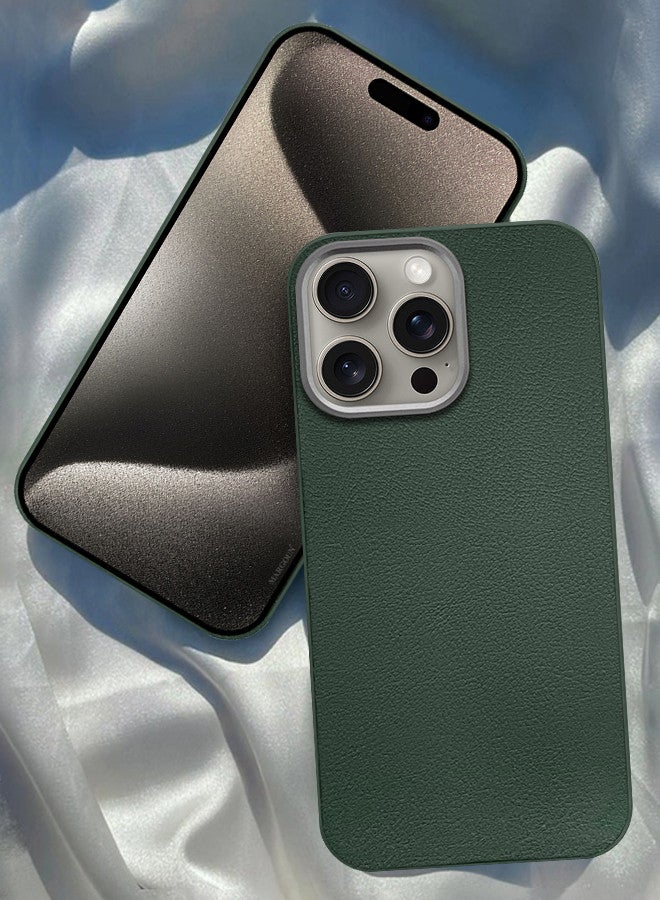 MARGOUN (for iPhone 15 Pro) Case Cover Leather Case with Lens Frame Shockproof Full Body Protective Cover Green - Image 1