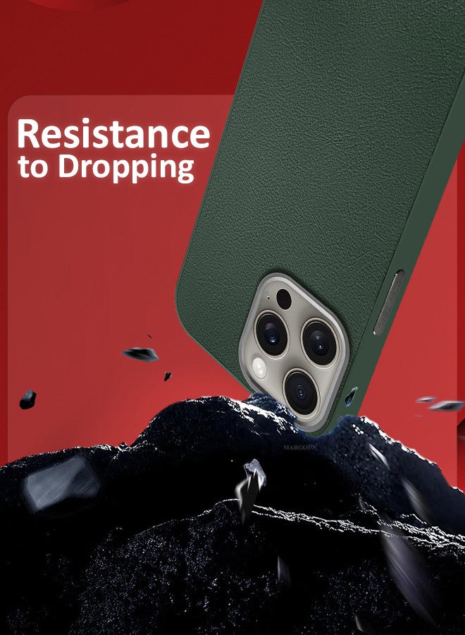 MARGOUN (for iPhone 15 Pro) Case Cover Leather Case with Lens Frame Shockproof Full Body Protective Cover Green - Image 3
