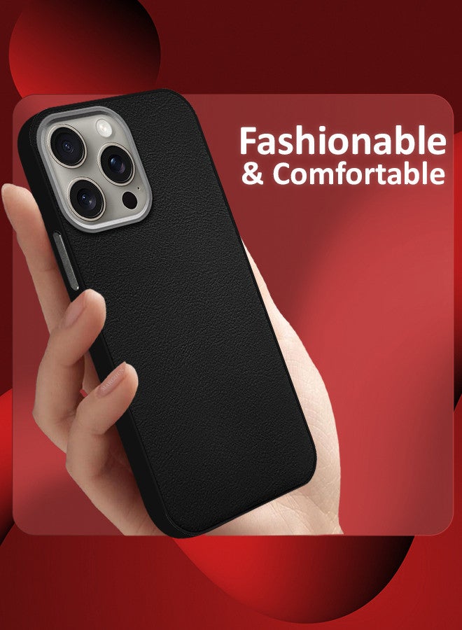 MARGOUN (for iPhone 15 Pro) 2 Pack Case Cover and Screen Protector Leather Case with Lens Frame Shockproof Full Body Protective Cover Black - Image 4