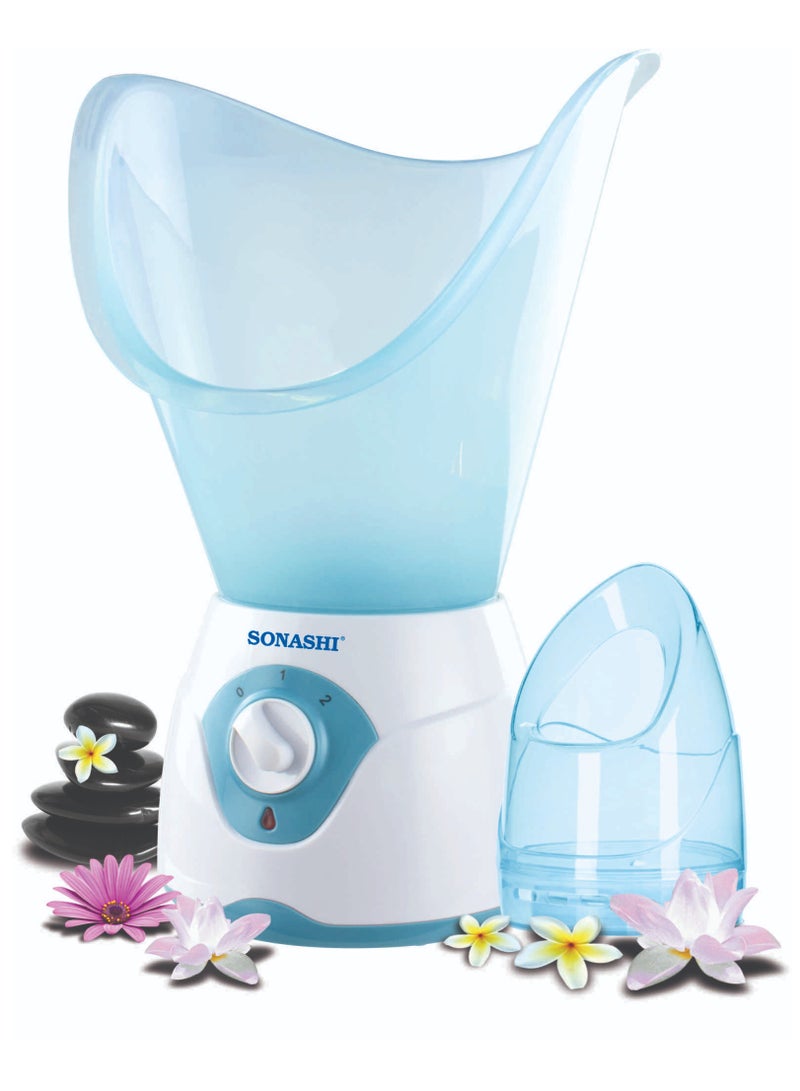SONASHI Electric Facial Steamer With Large Facial Mask LED Power Indicator  PTC Fast Heating  Overheat Safety Protection  Water Tank Capacity 50ML With Facial Mask Inhaler And  SFS-001 Blue  - Image 1