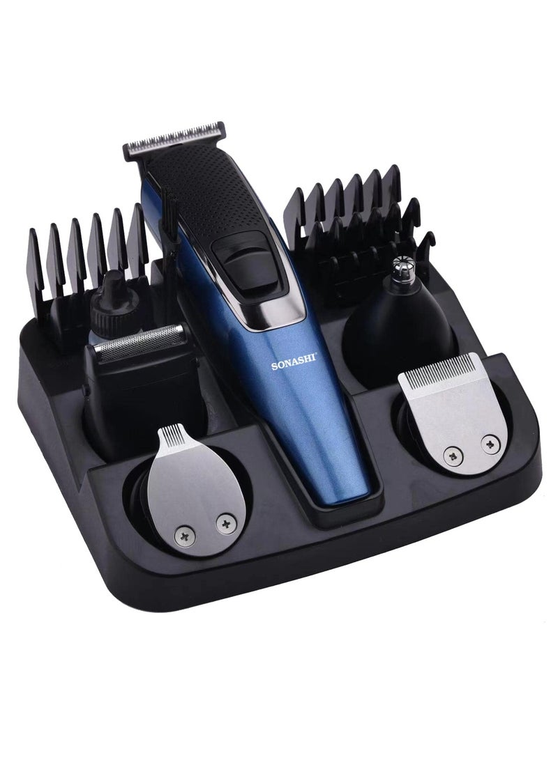 SONASHI - 9in1 Rechargeable Hair Clipper Set With Stainless Steel Blade Hair Trimmer Nose Trimmer Shaver Micro Trimmer With Cordless Function Cordless Hair Clipper With Continuous Working Time 60 Mins  SHC-1042N Blue - Image 1