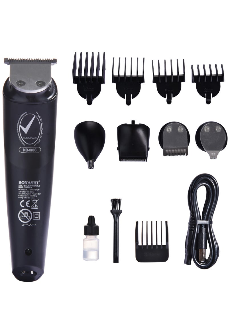SONASHI - 9in1 Rechargeable Hair Clipper Set With Stainless Steel Blade Hair Trimmer Nose Trimmer Shaver Micro Trimmer With Cordless Function Cordless Hair Clipper With Continuous Working Time 60 Mins  SHC-1042N Blue - Image 1