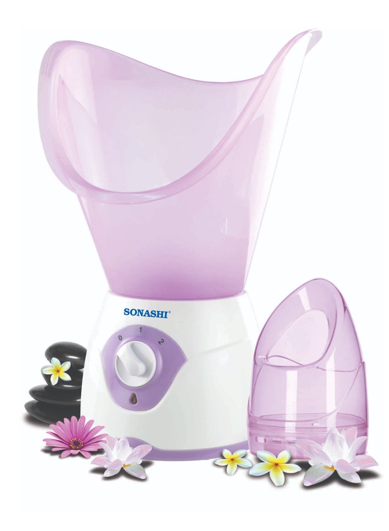 SONASHI Electric Facial Steamer With Large Facial Mask LED Power Indicator  PTC Fast Heating  Overheat Safety Protection  Water Tank Capacity 50ML With Facial Mask Inhaler And  SFS-001 Purple  - Image 1