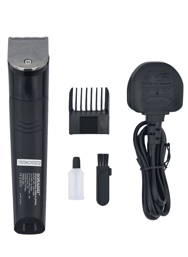 Rechargeable Hair Clipper  Sharp Stainless Steel Cutter Blade With Cordless Continuous Working Time  3 Hours With Liion Battery And USB Cable For Charging  SHC-1059 Black