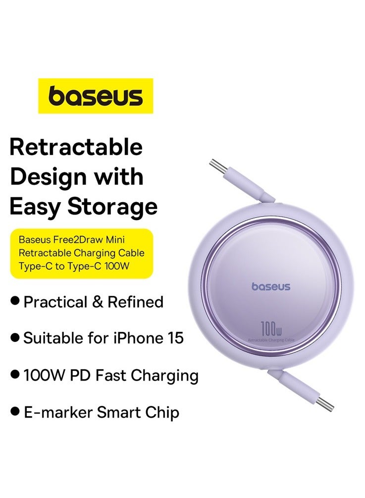 Baseus Free2Draw Mini Retractable Charging Cable Type-C To Type-C 100W 1m Nebula Purple  - Image 4