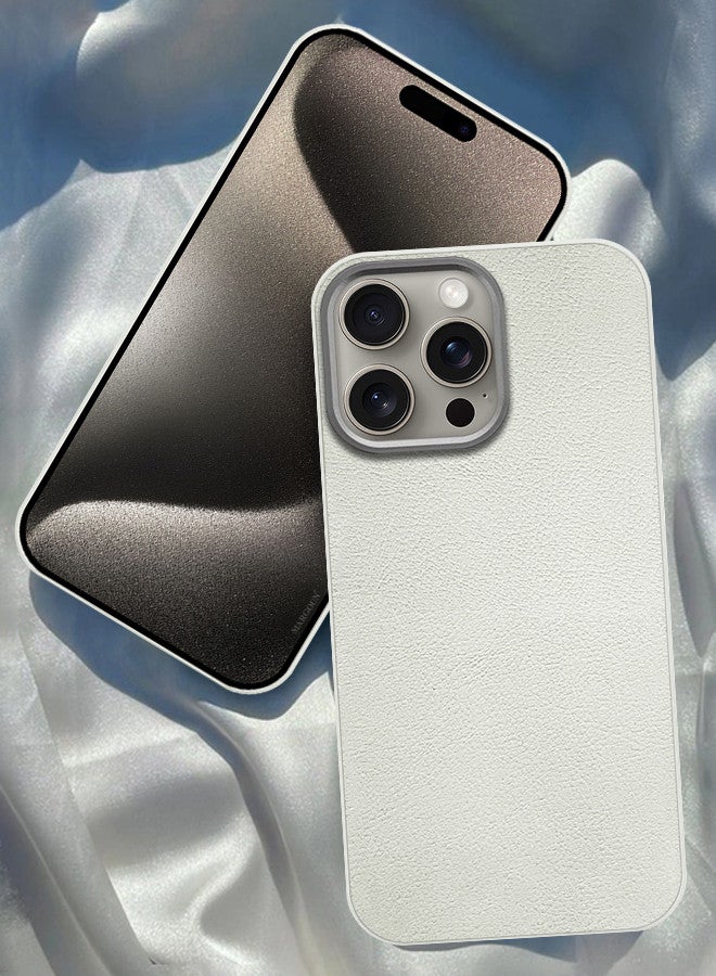 MARGOUN (for iPhone 15 Pro Max) Case Cover Leather Case with Lens Frame Shockproof Full Body Protective Cover White - Image 1