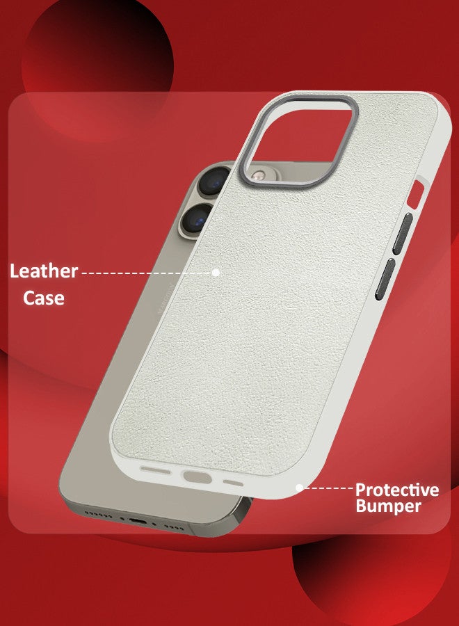 MARGOUN (for iPhone 15 Pro Max) Case Cover Leather Case with Lens Frame Shockproof Full Body Protective Cover White - Image 2