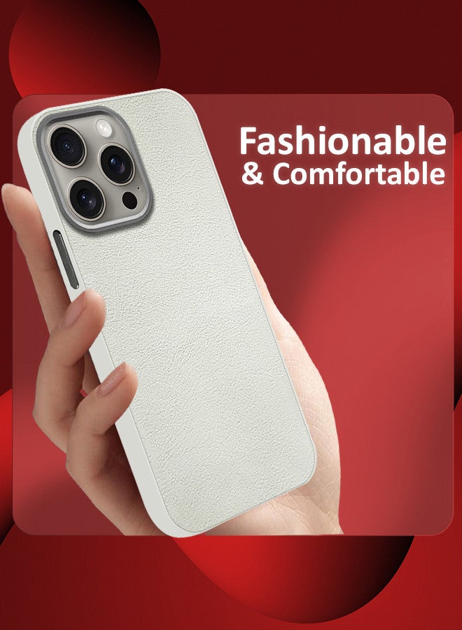 MARGOUN (for iPhone 15 Pro Max) Case Cover Leather Case with Lens Frame Shockproof Full Body Protective Cover White - Image 4