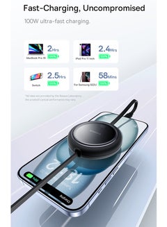 بيسوس كابل بيانات Baseus 100W Free2 Draw Mini قابل للسحب من النوع C إلى النوع C للشحن السريع بطول 1 متر - أسود  - Image 4