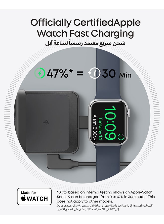 MagGo 3-in-1 Wireless Charging Station, MagSafe Charger Compatible, Qi2 Certified 15W Wireless Stand, Apple Watch Charger for MagSafe, For iPhone 16, 15, AirPods (40W USB C Charger Included) Black