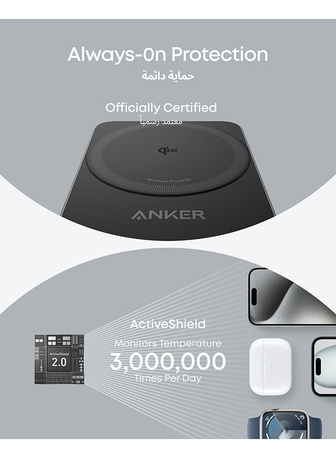 MagGo 3-in-1 Wireless Charging Station, MagSafe Charger Compatible, Qi2 Certified 15W Wireless Stand, Apple Watch Charger for MagSafe, For iPhone 16, 15, AirPods (40W USB C Charger Included) Black