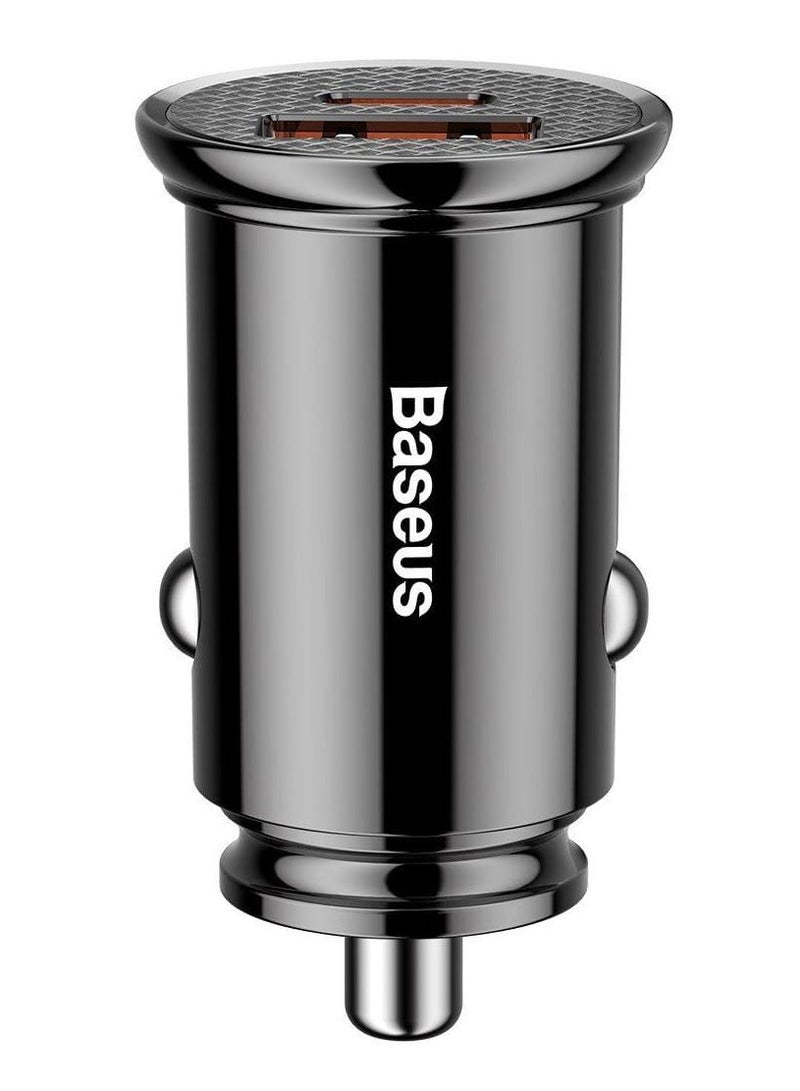 Baseus - Circular Plastic A+C 30W  PPS Car Charger Black - Image 1
