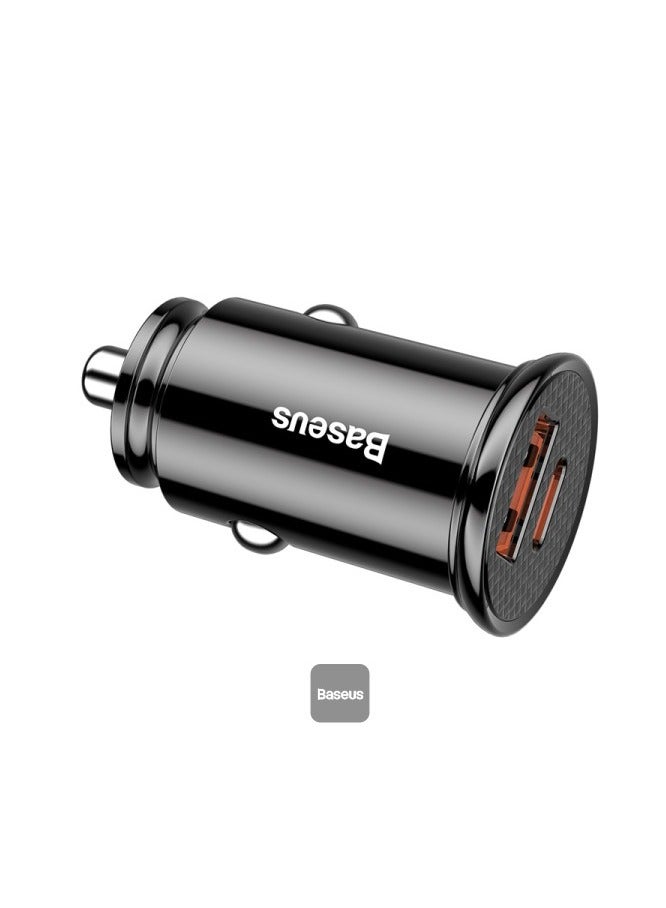 Baseus - Circular Plastic A+C 30W  PPS Car Charger Black - Image 1