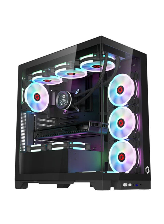 GameOn Emperor Midnight IV Series Mid Tower Gaming Case - ARGB+Remote, 7 Fans Case Black  - Image 1