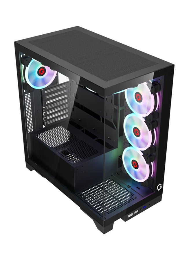 GameOn Emperor Midnight IV Series Mid Tower Gaming Case - ARGB+Remote, 7 Fans Case Black  - Image 3