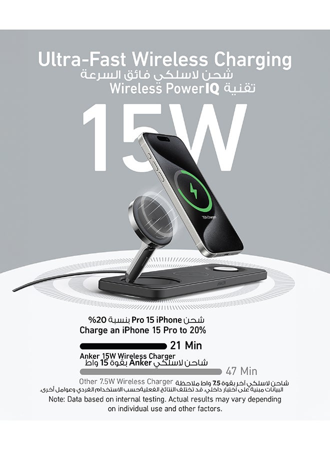 Anker MagSafe Charger Compatible, Foldable 3-in-1 Wireless Charging Station, Qi2 Certified 15W Ultra-Fast Charger, For iPhone 16 Series, AirPods, Apple Watch Ultra (USB C Charger and Cable Included) Black  - Image 4