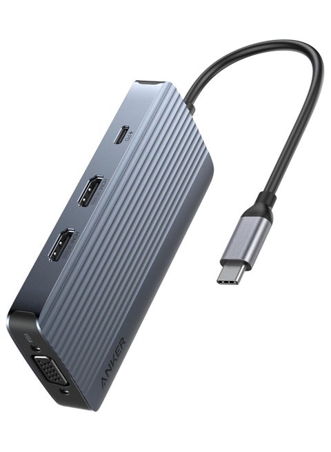 موزع USB-C 8 في 1، محطة إرساء USB C، دونجل متعدد المنافذ بثلاثة شاشات مع 2 منفذ HDMI 4K وVGA 1080p، نقل بيانات بسرعة 5 جيجابت في الثانية، منافذ USB لأجهزة MacBook Air/Pro وDell XPS وiPad Pro والمزيد