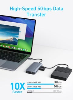 Anker 8-in-1 USB-C Hub, USB C Docking Station Triple Display Multi-Port Dongle with 2 HDMI 4K and VGA 1080p, 5Gbps Data Transfers, USB Ports for MacBook Air/Pro, Dell XPS, iPad Pro, and More Gray  - Image 4