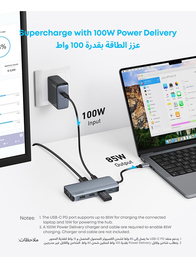 8-in-1 USB-C Hub, USB C Docking Station Triple Display Multi-Port Dongle with 2 HDMI 4K and VGA 1080p, 5Gbps Data Transfers, USB Ports for MacBook Air/Pro, Dell XPS, iPad Pro, and More Gray