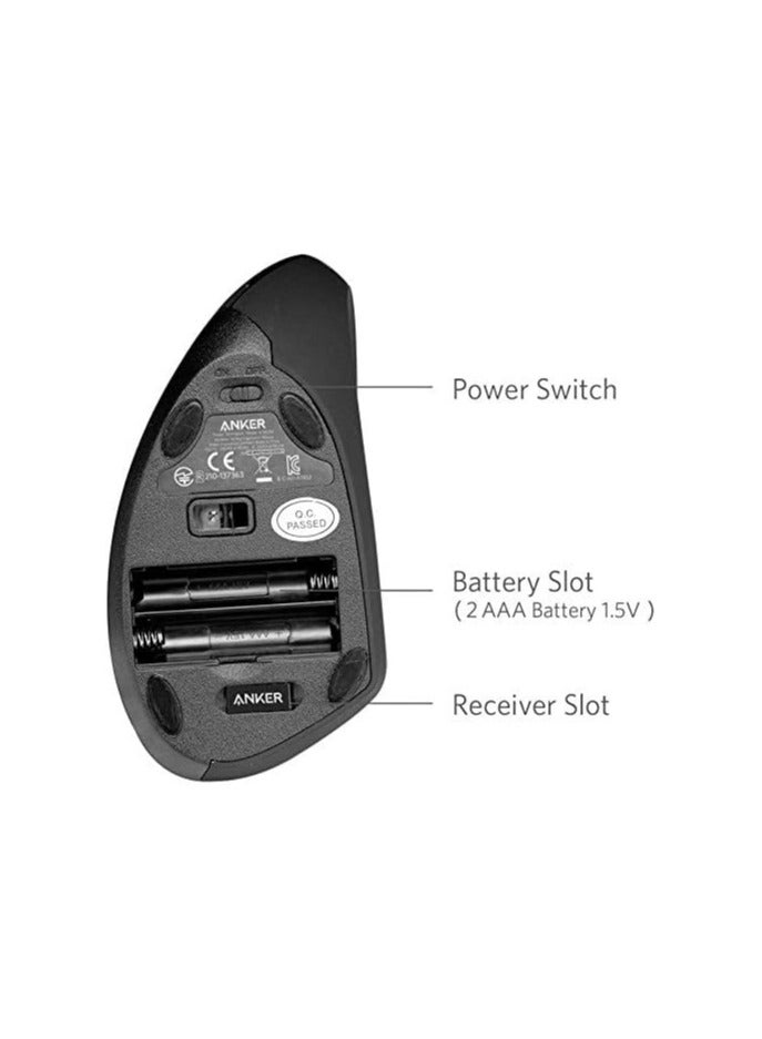 Anker AK-98ANWVM-UBA 2.4G Wireless Vertical Ergonomic Optical Mouse, 800/1200 /1600 DPI, 5 Buttons for Laptop, Desktop, PC, Macbook - Black - Image 4