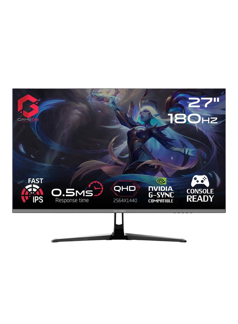 جايم أون 27" Inch Gaming Monitor, 2k QHD IPS Panel, 180Hz Refresh Rate, 0.5ms Response Time, 2.1 HDMI, G-Sync & FreeSync, HDR (Supports PS5) Console Ready - GOPS27QHD180IPS | Black  - Image 1