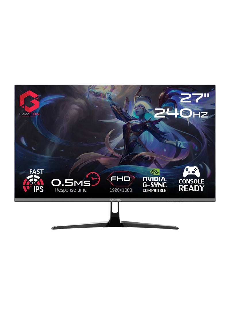 GameOn 27 inch E-sports Series Black Gaming Monitor, 1920x1080p FHD IPS Panel, 240Hz Refresh Rate, 0.5ms Response Time, Supports HDR 10, PS5, GOESP27240IPS Black  - Image 1