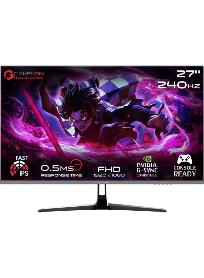 GAMEON 27 inch E-sports Series Black Gaming Monitor, 1920x1080p FHD IPS Panel, 240Hz Refresh Rate, 0.5ms Response Time, Supports HDR 10, PS5, GOESP27240IPS Black - Image 1