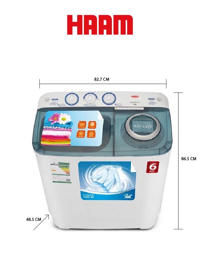 Twin Tub Washing Machine - 6 kg 227 kW HWM6000-21N White - pnsku/N70099312V/45/_/1723089761/59e772f7-b67a-49d7-85ef-6f16d4895a08