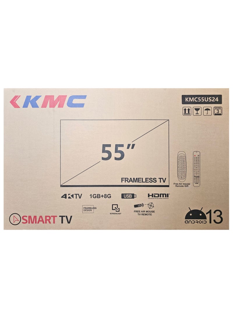 KMC KMC 4K Smart TV 55" Frameless- ANDROID 13 - 2 EMOTE CONTROL  ( FREE AIR REMOTE) 1GB + 8G - KMC55US24 KMC55US24 Black  - Image 2