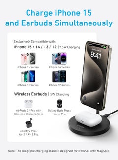 Anker Wireless Charging Stand, PowerWave 2-in-1 Magnetic Stand Lite with USB-C Cable, Compatible with iPhone 15/15 Pro/15 Plus/15 Pro Max/14/13 and AirPods 2/Pro - No AC Adapter Included Black  - Image 3