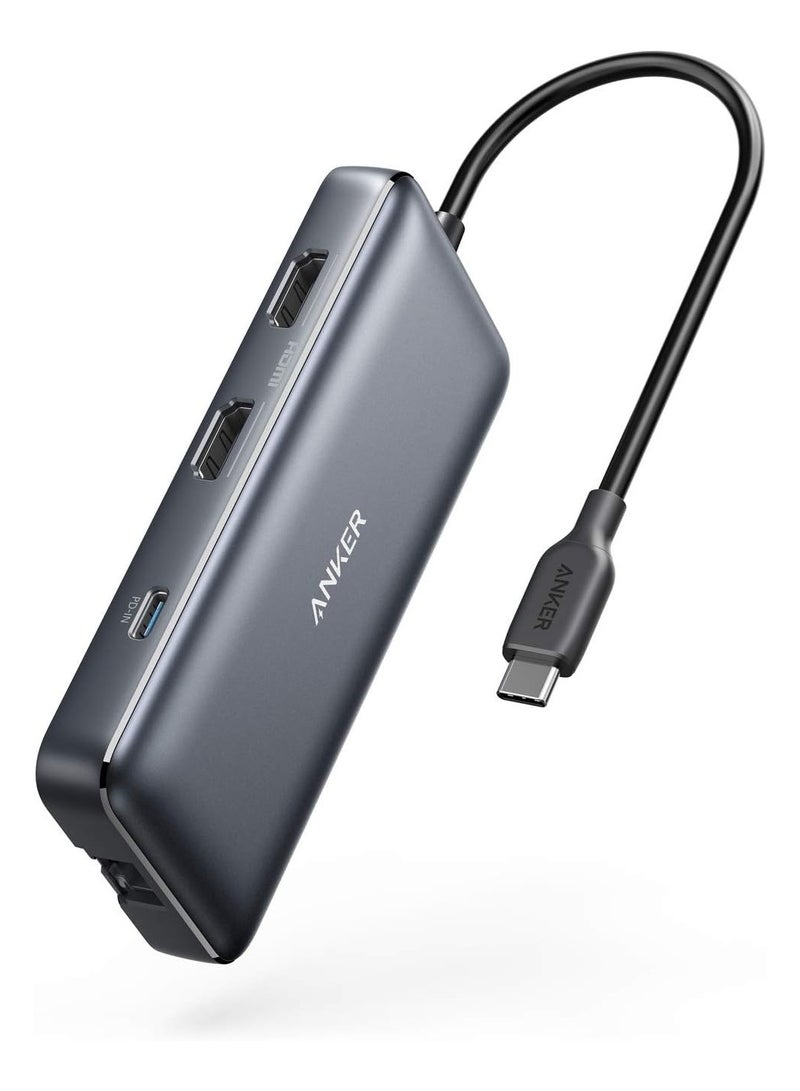 Anker - 553 USB-C Hub, 8-in-1 USB C Dock, Dual 4K HDMI USB C to USB Adapter, 1 Gbps Ethernet USB Hub, 100W Power Delivery, SD Card Reader for MacBook Pro, XPS and More Gray - Image 1