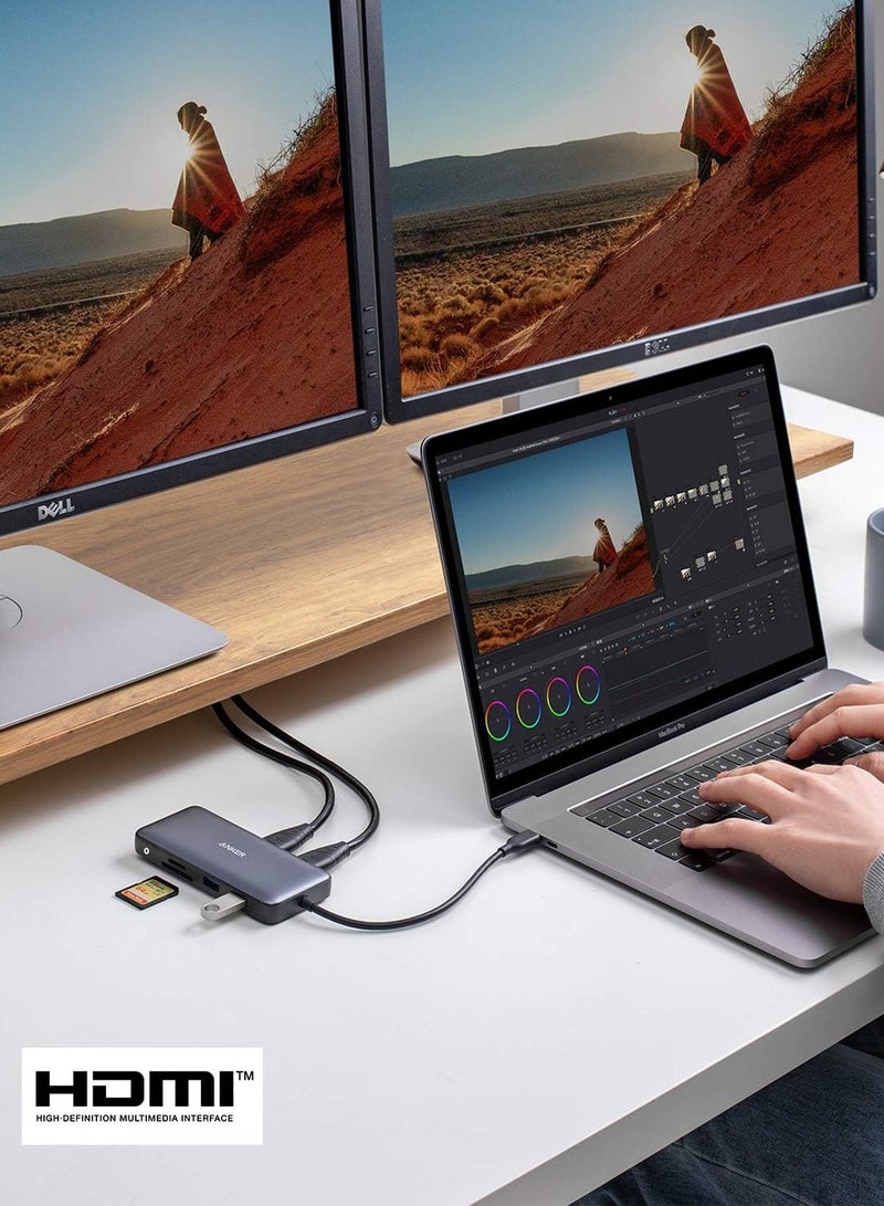 Anker - 553 USB-C Hub, 8-in-1 USB C Dock, Dual 4K HDMI USB C to USB Adapter, 1 Gbps Ethernet USB Hub, 100W Power Delivery, SD Card Reader for MacBook Pro, XPS and More Gray - Image 1