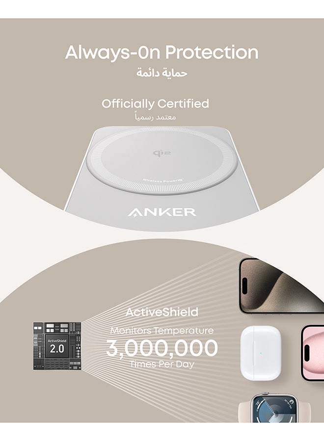 MagSafe Charger Compatible, MagGo 3-in-1 Wireless Charging Station, Qi2 Certified 15W Wireless Stand, Apple Watch Charger for MagSafe, For iPhone 16/15, AirPods (40W USB C Charger Included) White