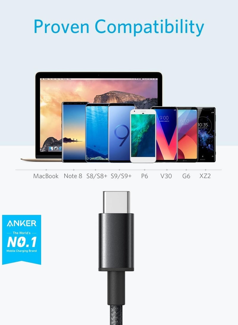 آنكر كابل [عبوة من قطعتين بطول 6 أقدام]، كابل USB إلى USB C، سلك شاحن USB A إلى Type C لهاتف Samsung Galaxy S10 / S10+ / Note 9، LG V30 والمزيد (USB 2.0، أسود)  - Image 2