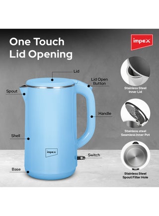 Electric Kettle 2.0 Ltr Double Layer| 304 Stainless Steel | Seamless Inside Body | 360 Cordless Base | Indicator Light | FADA Double Controller | Convenient Cord Storage | Multiple Protection System 2 L 1500 W Steamer 2002 Blue - view 4