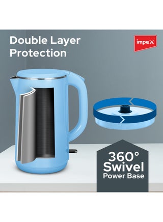 Electric Kettle 2.0 Ltr Double Layer| 304 Stainless Steel | Seamless Inside Body | 360 Cordless Base | Indicator Light | FADA Double Controller | Convenient Cord Storage | Multiple Protection System 2 L 1500 W Steamer 2002 Blue - view 5