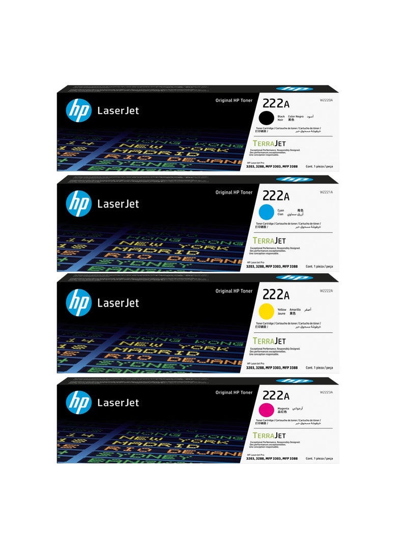 إتش بي - خرطوشة حبر أصلية 222A W2220A وW22210A وW2222A وW2223A لطابعات HP LaserJet Pro 3203 وMFP 3303 من سلسلة الطابعات - Image 1
