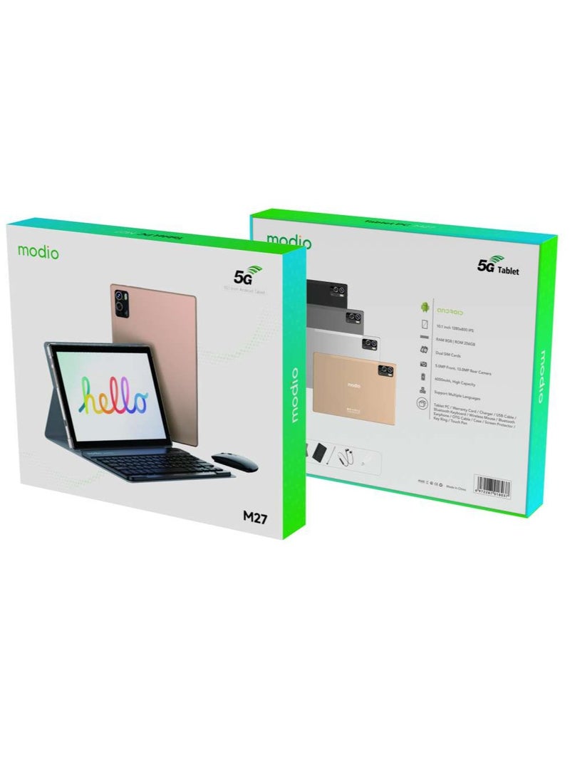 modio - M27 Smart Android Tablet 10.1-Inch Display Dual SIM Gold 8GB RAM 512GB 5G Wi-Fi - Zoom Supported With Wireless Headset and Keyboard - Image 1