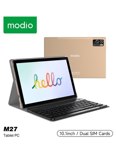 M27 Smart Android Tablet 10.1-Inch Display Dual SIM Gold 8GB RAM 512GB 5G Wi-Fi - Zoom Supported With Wireless Headset and Keyboard