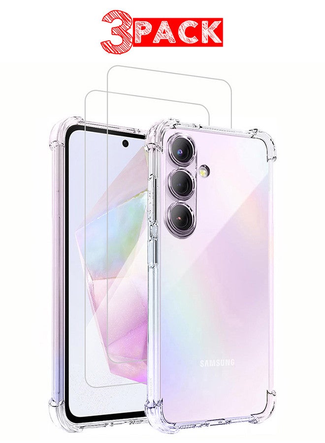 MARGOUN (for Samsung Galaxy A35 5G) 3 Pack Clear Case and 2 Screen Protectors Ultra Slim Thin Flexible Scratch Resistant Transparent TPU Shockproof Case Clear - Image 1