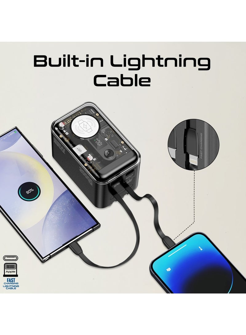 PROMATE - 20000 mAh 5-In-1 Power Bank, Universal Charger with Built-In USB-C,Lightning Cables, PD65W USB-C Port,27W USB-A Port,3W Apple Watch Charger, Mavrix-20 Black - Image 1