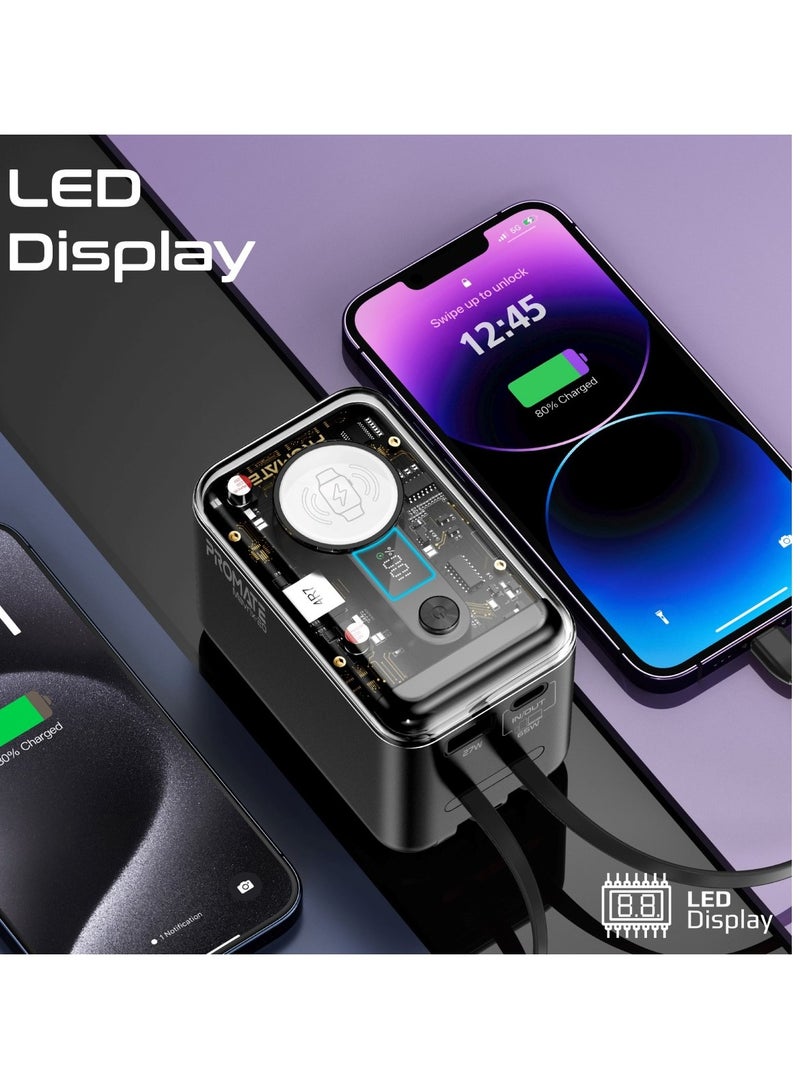 PROMATE - 20000 mAh 5-In-1 Power Bank, Universal Charger with Built-In USB-C,Lightning Cables, PD65W USB-C Port,27W USB-A Port,3W Apple Watch Charger, Mavrix-20 Black - Image 1