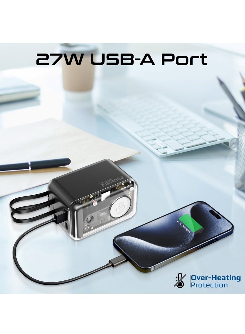 PROMATE - 20000 mAh 5-In-1 Power Bank, Universal Charger with Built-In USB-C,Lightning Cables, PD65W USB-C Port,27W USB-A Port,3W Apple Watch Charger, Mavrix-20 Black - Image 1