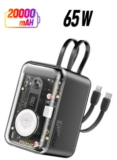 20000 mAh 5-In-1 Power Bank, Universal Charger with Built-In USB-C,Lightning Cables, PD65W USB-C Port,27W USB-A Port,3W Apple Watch Charger, Mavrix-20 Black